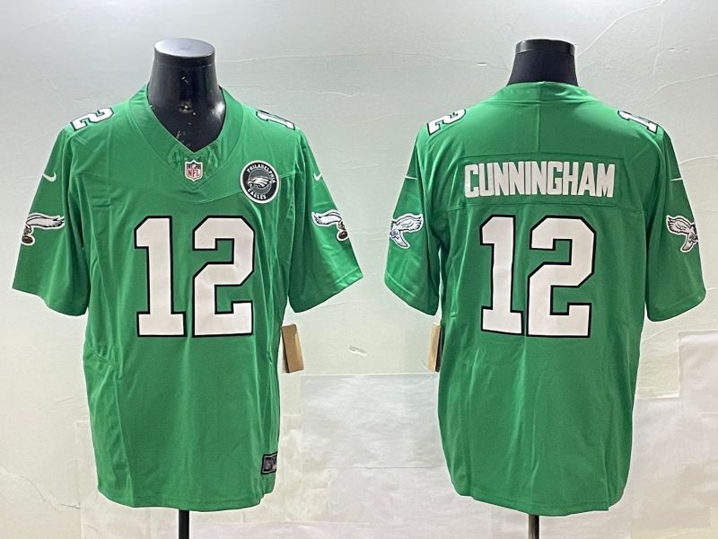 Men Philadelphia Eagles 12 Cunningham Green three generations 2025 Nike Vapor Limited NFL Jersey style 3